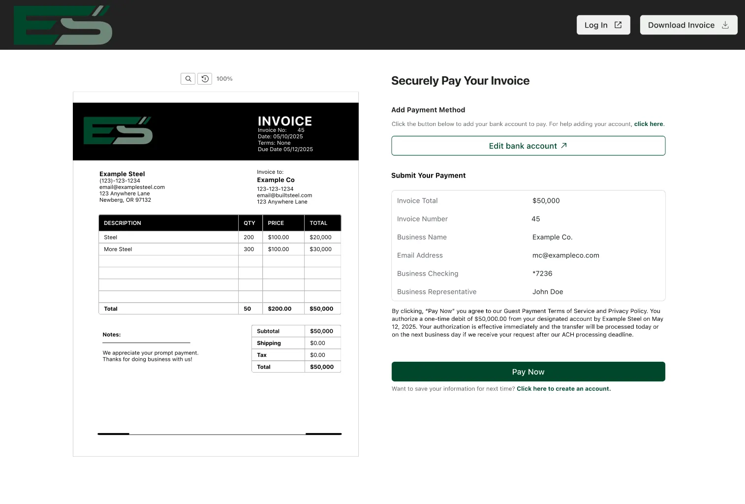 Stella Pay QuickPay checkout for fast, simple B2B payments
