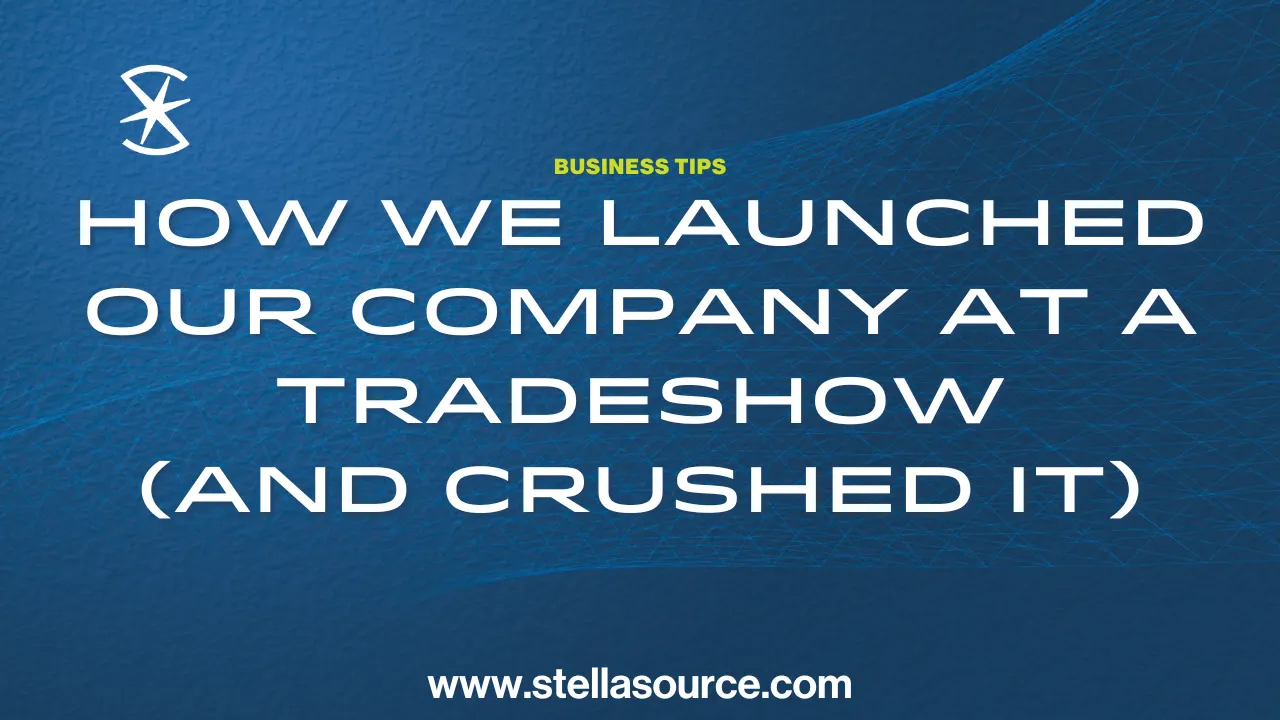 The Stella Source brand launch booth at an industry trade show