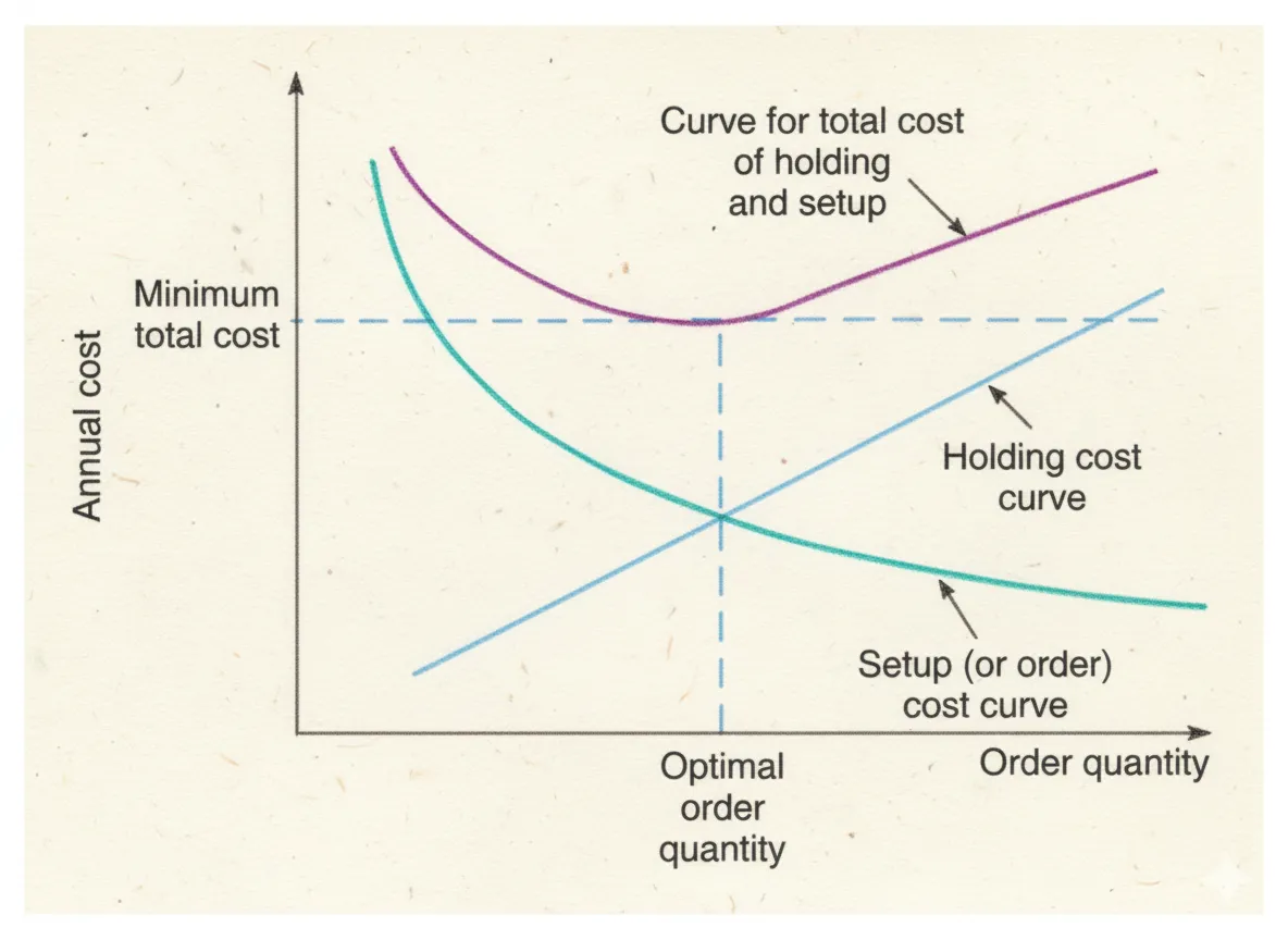 Diagram of the economic order quantity (EOQ) cost tradeoff